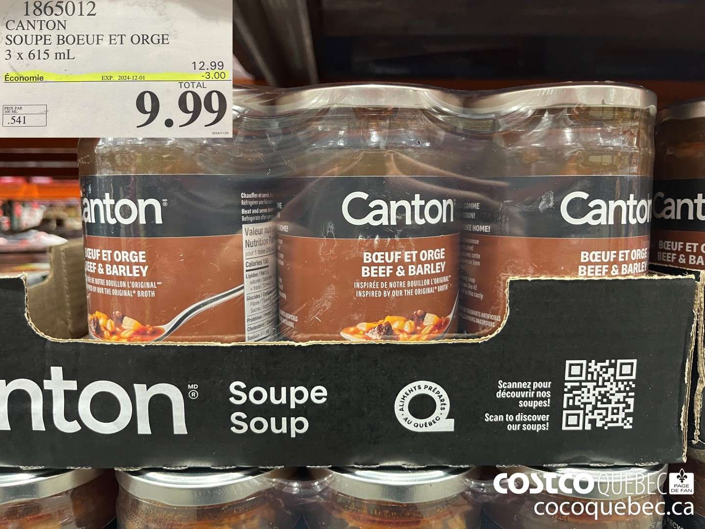 1865012 CANTON SOUPE BOEUEF ET ORGE  ($3.00 INSTANT SAVINGS EXPIRES ON 2024-12-01) $9.99