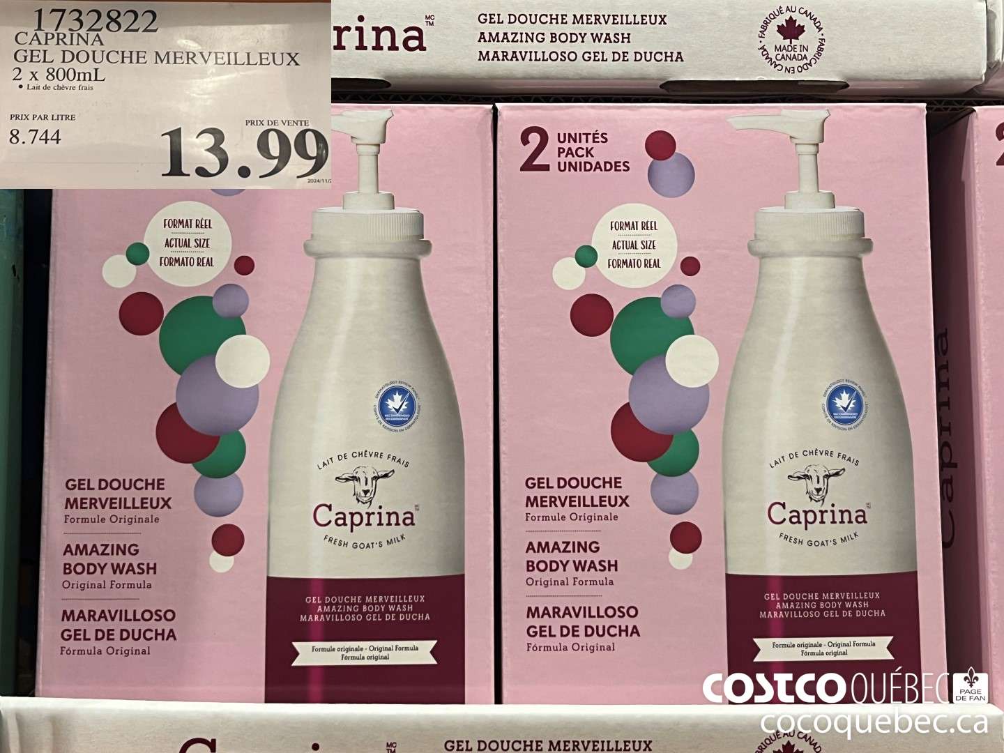 1732822 CAPRINA GEL DOUCHE MERVEILLEUX 2x 800mL  $13.99