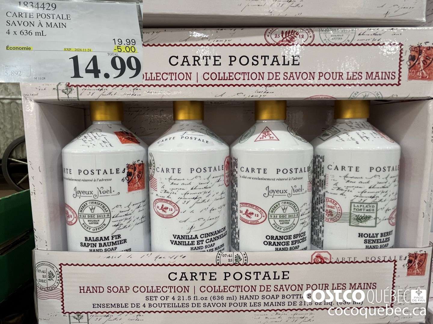 1834429 CARTE POSTALE SAVON A MAIN 4 x 636 mL  ($5.00 INSTANT SAVINGS EXPIRES ON 2024-11-24) $14.99