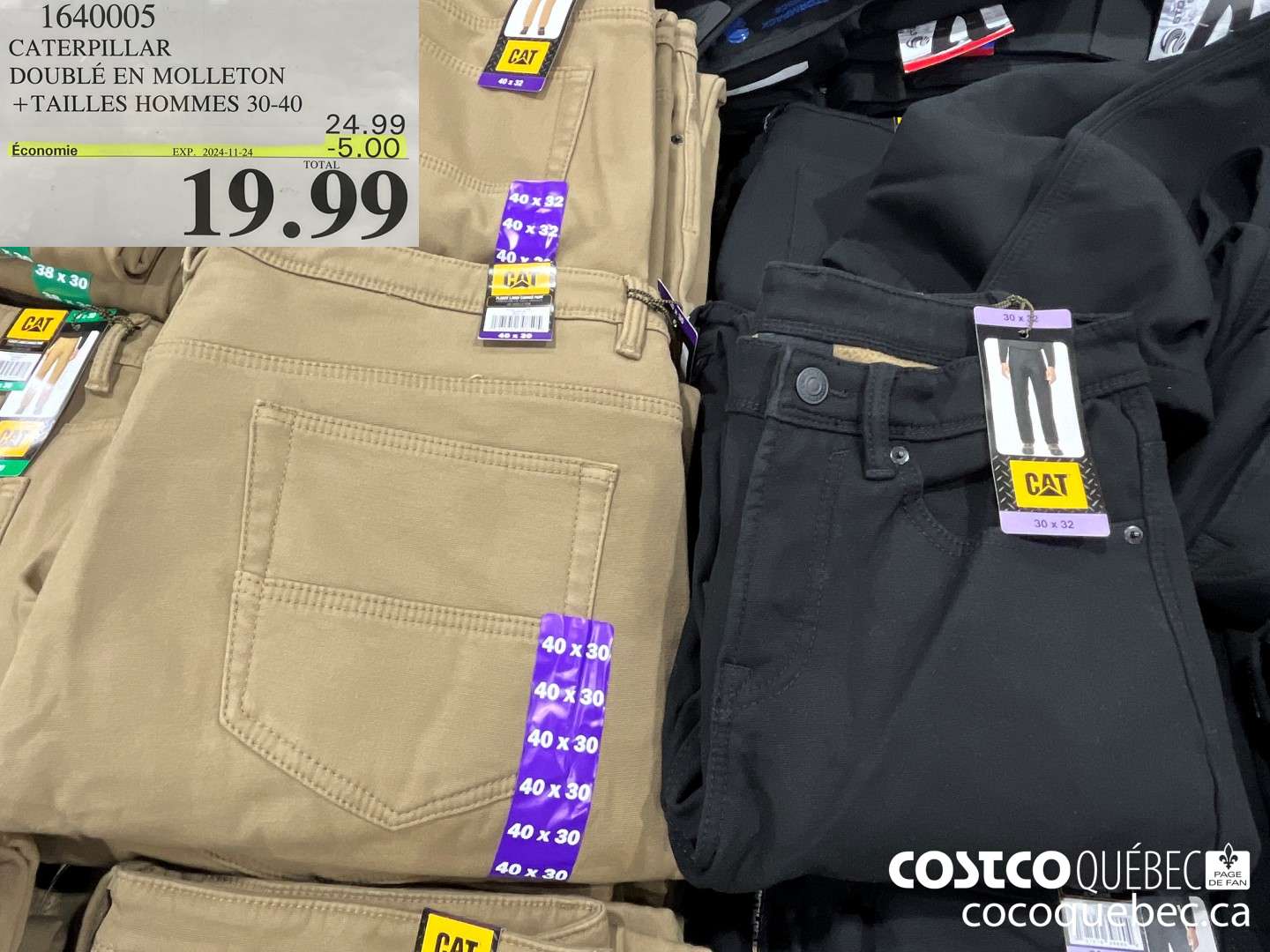 1640005 CATERPILLAR DOUBLE EN MOLLETON 4 TAILLES HOMMES 30-40  ($5.00 INSTANT SAVINGS EXPIRES ON 2024-11-24) $19.99