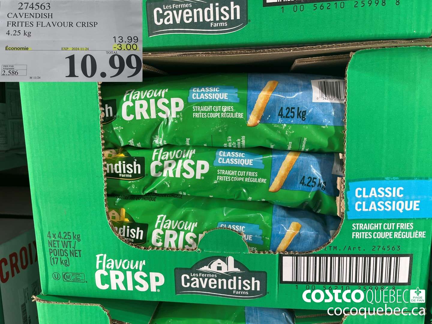 274563 CAVENDISH FRITES FLAVOUR CRISP 4.25 kG ($3.00 INSTANT SAVINGS EXPIRES ON 2024-11-24) $10.99