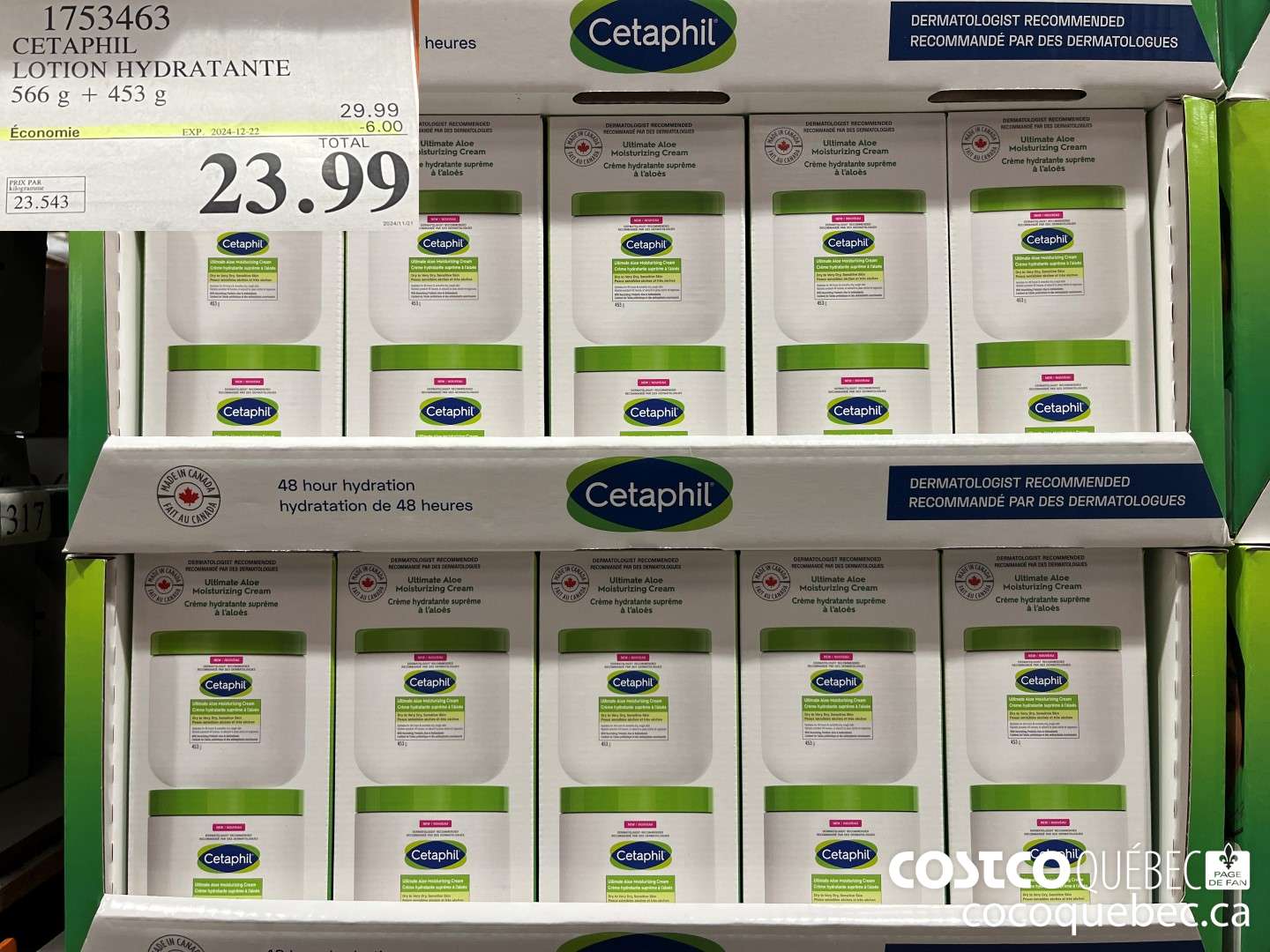 1753463 CETAPHIL LOTION HYDRATANTE 566 g + 453 8 ($6.00 INSTANT SAVINGS EXPIRES ON 2024-12-22) $23.99