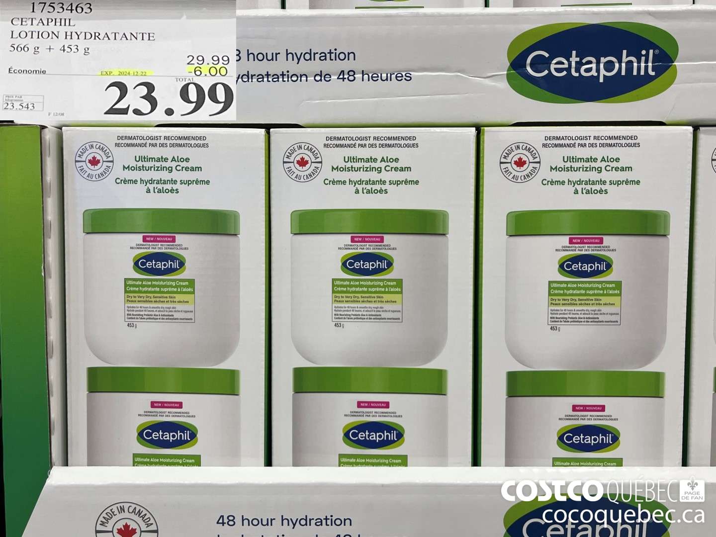 1753463 CETAPHIL LOTION HYDRATANTE 566 g + 453 8 ($6.00 INSTANT SAVINGS EXPIRES ON 2024-12-22) $23.99