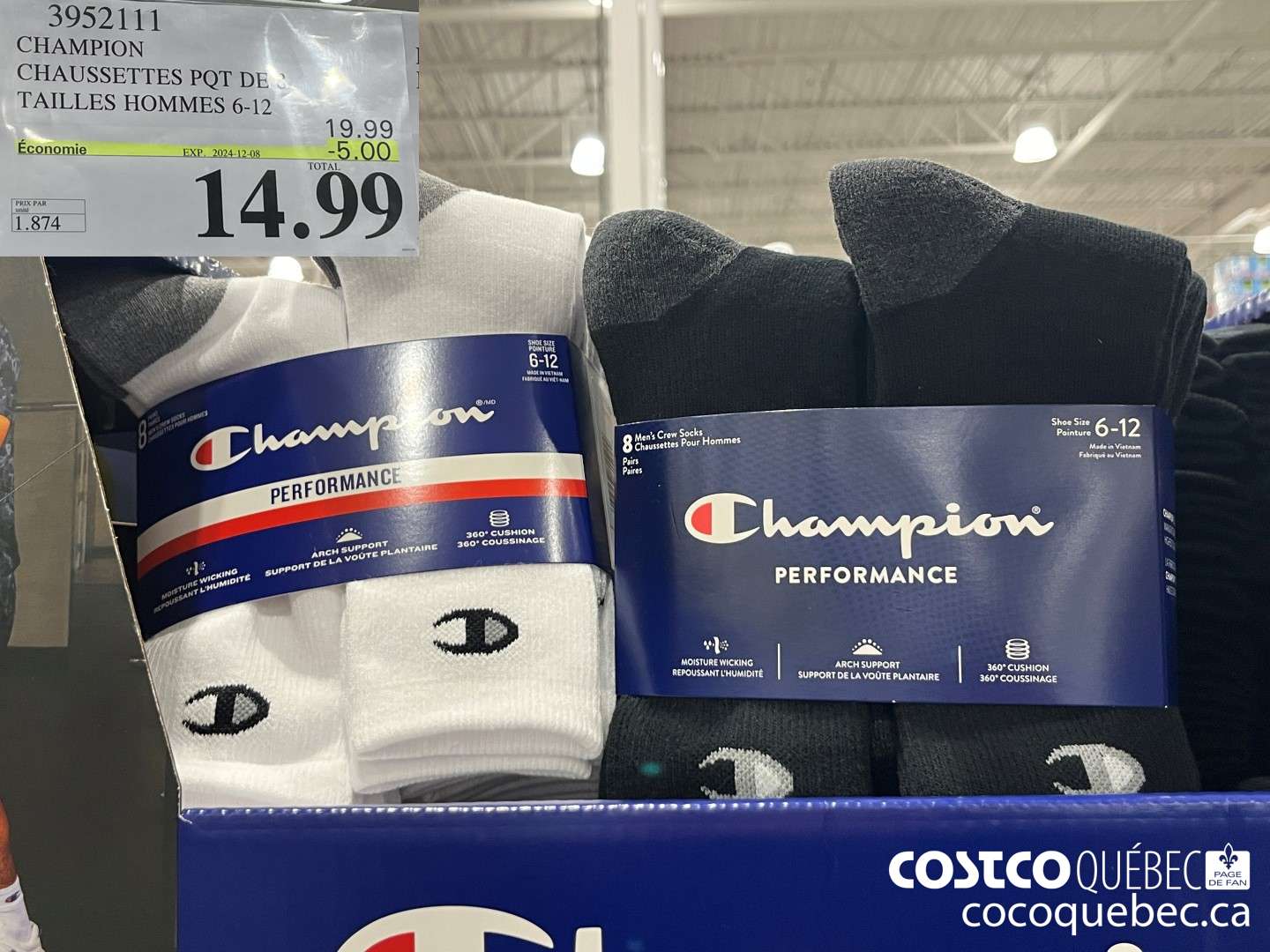 3952111 CHAMPION CHAUSSETTES POT DR g TAILLES HOMMES 6-12 ($5.00 INSTANT SAVINGS EXPIRES ON 2024-12-08) $14.99