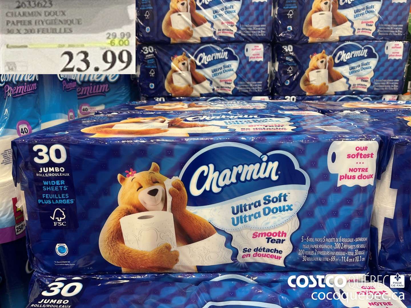 2633623 CHARMIN DOUX PAPIER HYGIENIQUE 30 X 200 FEUILLES |  ($6.00 INSTANT SAVINGS EXPIRES ON 2024-11-10) $23.99