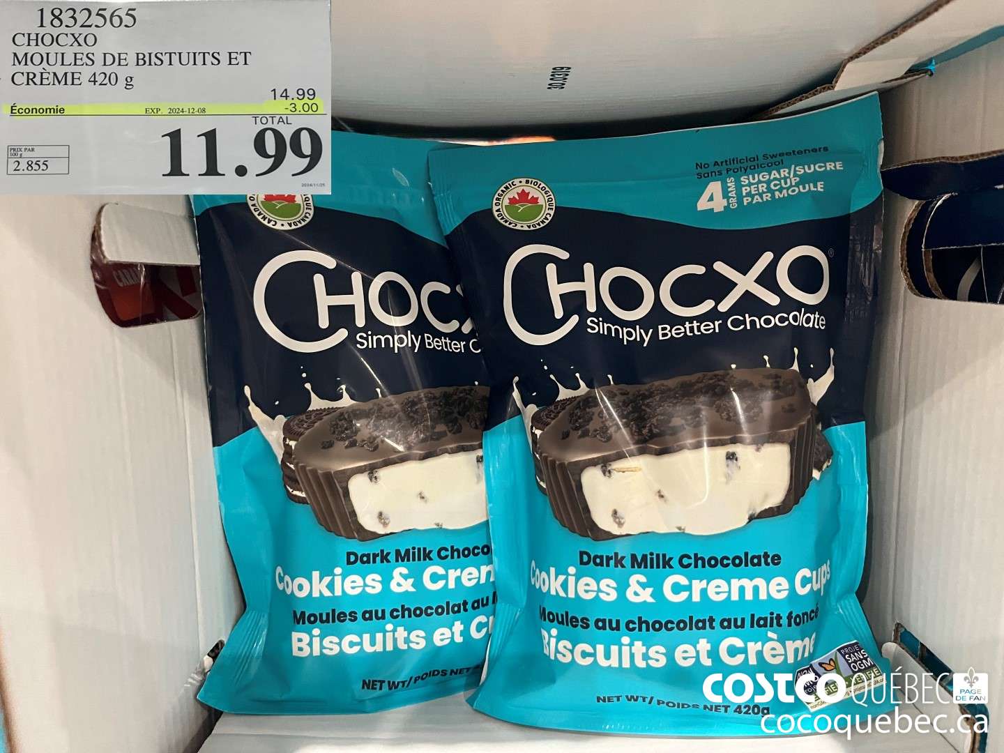 1832565 CHOCXO MOULES DE BISCUITS ET CREME 420 g  ($3.00 INSTANT SAVINGS EXPIRES ON 2024-12-08) $11.99