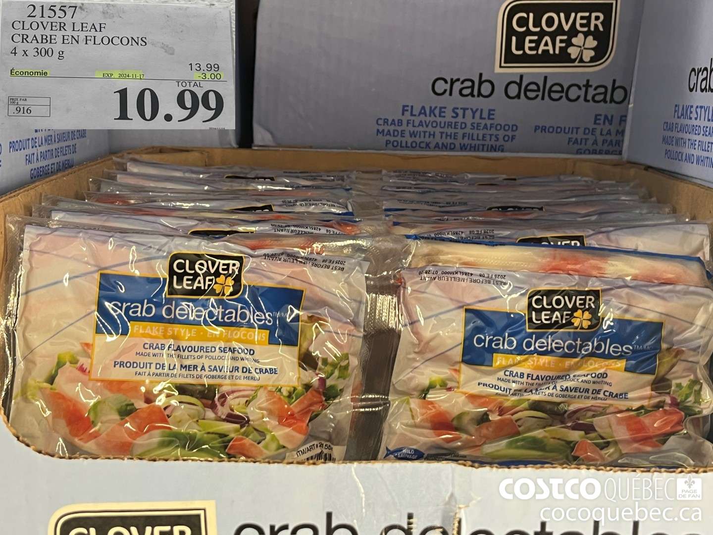 21557 CLOVER LEAF CRABE EN FLOCONS 4 x 300 g  ($3.00 INSTANT SAVINGS EXPIRES ON 2024-11-17) $10.99