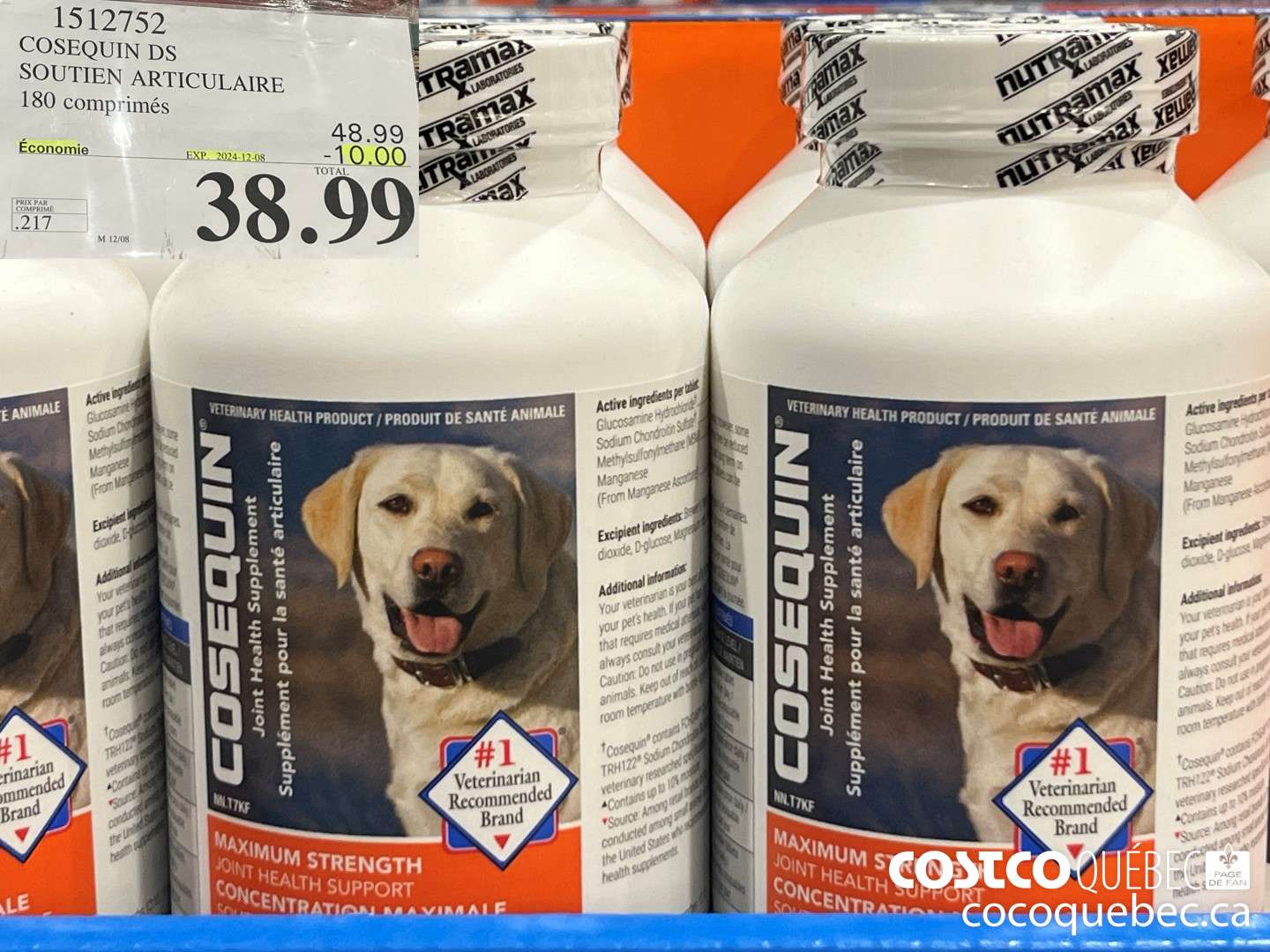 1512752 COSEQUIN DS SOUTIEN ARTICULAIRE 180 comprimés  ($10.00 INSTANT SAVINGS EXPIRES ON 2024-12-08) $38.99