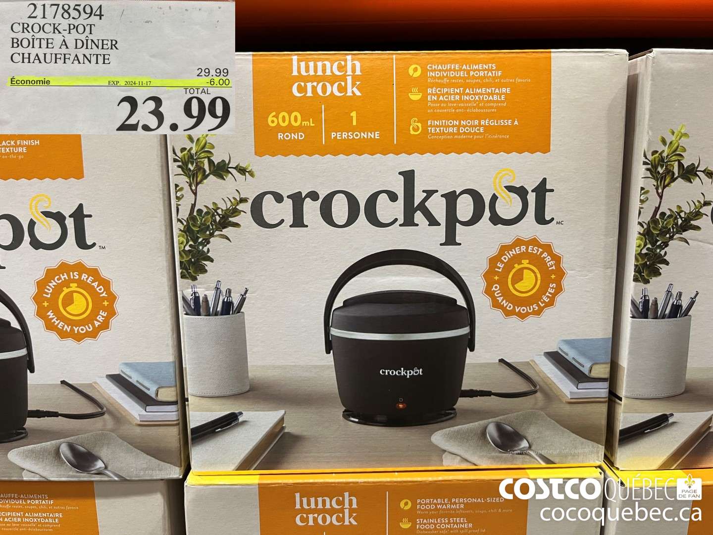 2178594 CROCK-POT BOITE A DINE CHAUFFANT  ($6.00 INSTANT SAVINGS EXPIRES ON 2024-11-17) $23.99