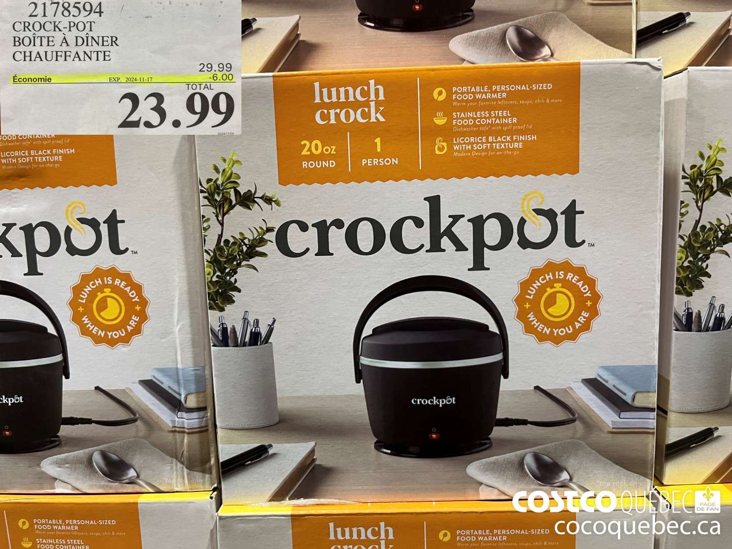 2178594 CROCK-POT BOITE A DINE CHAUFFANT  ($6.00 INSTANT SAVINGS EXPIRES ON 2024-11-17) $23.99