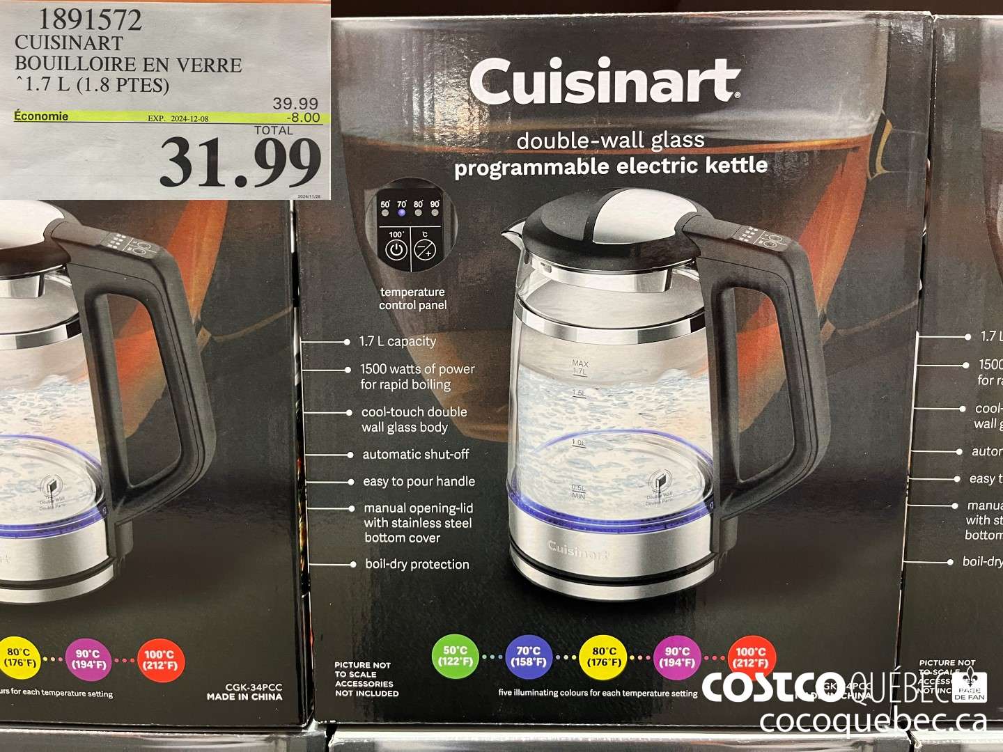 1891572 CUISINART BOUILLOIRE EN VERRE “1.7 L (1.8 PTES)  ($8.00 INSTANT SAVINGS EXPIRES ON 2024-12-08) $31.99