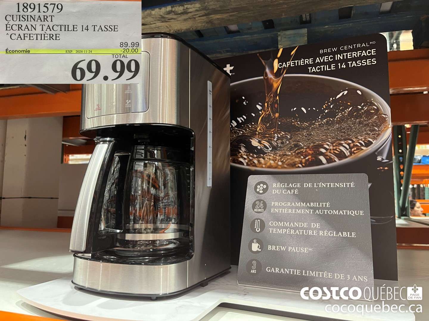 1891579 CUISINART ECRAN TACTILE 14 TASSE *CAFETIERE  ($20.00 INSTANT SAVINGS EXPIRES ON 2024-11-24) $69.99