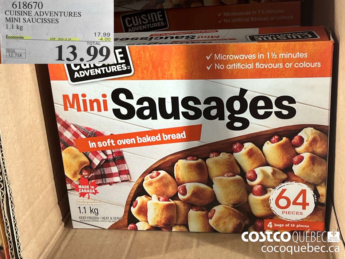 618670 CUISINE ADVENTURES MINI SAUCISSES 1.1 kg  ($4.00 INSTANT SAVINGS EXPIRES ON 2024-11-24) $13.99