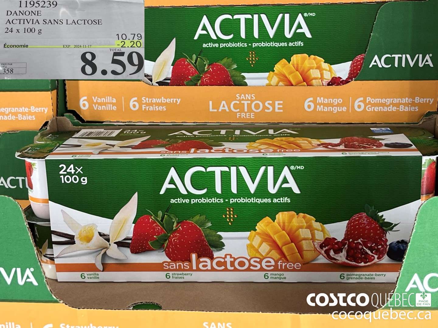 1195239 DANONE ACTIVIA SANS LACTOSE ($2.20 INSTANT SAVINGS EXPIRES ON 2024-11-17) $8.59