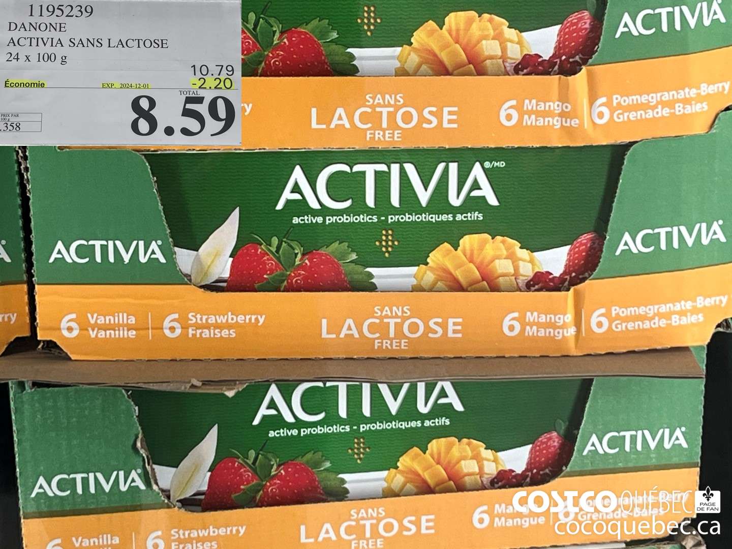 1195239 DANONE ACTIVIA SANS LACTOSE ($2.20 INSTANT SAVINGS EXPIRES ON 2024-12-01) $8.59