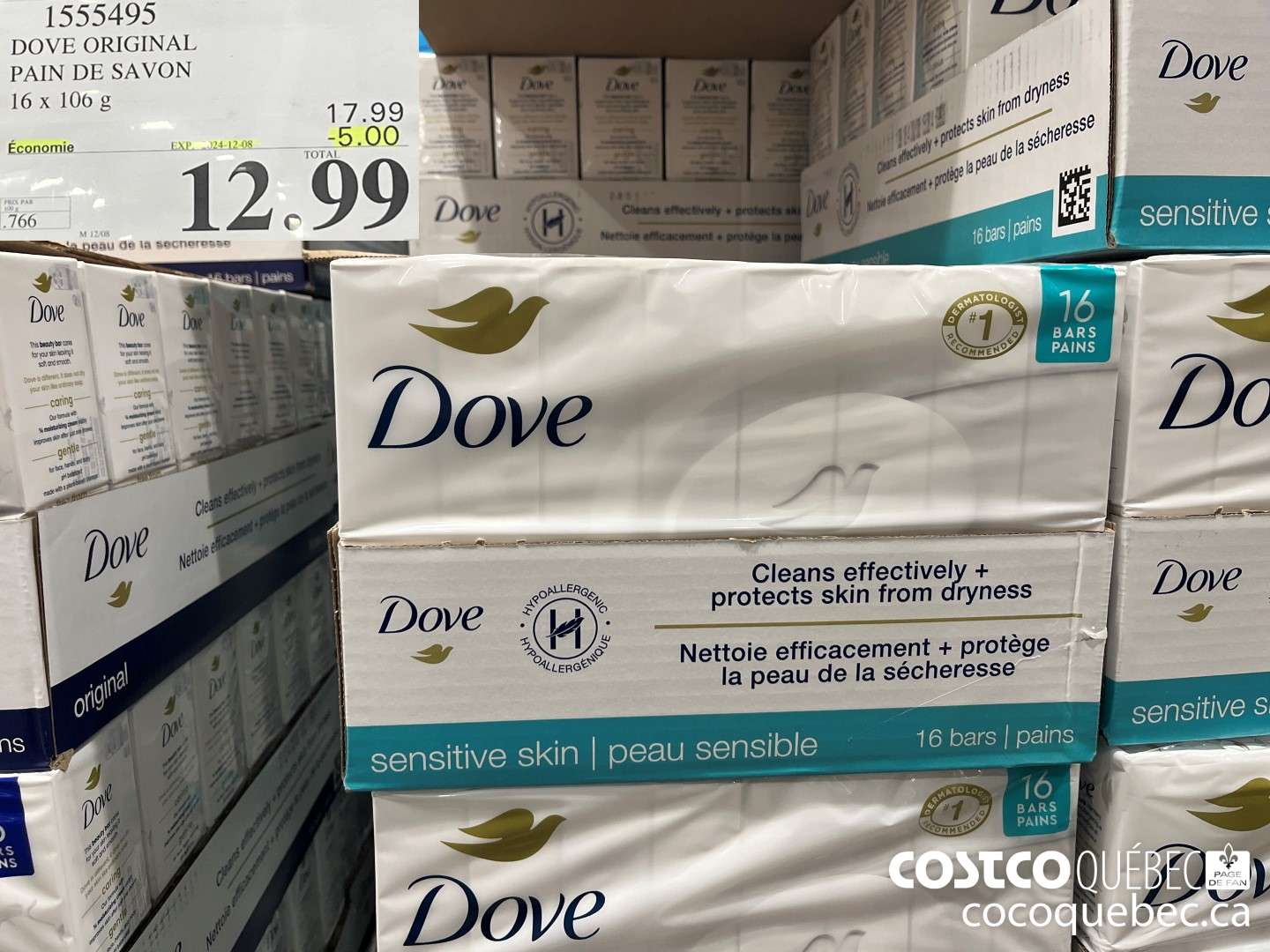 1555495 DOVE SAVONS ORIGINAL 16 x 106 g ($5.00 INSTANT SAVINGS EXPIRES ON 2024-12-08) $12.99
