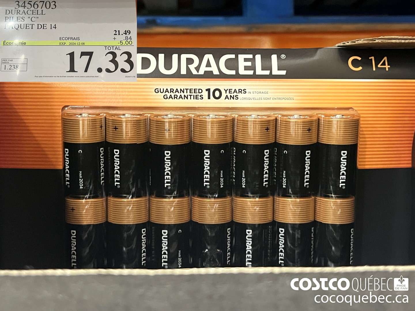 3456703 DURACELL PIERS. CC: PAQUET DE 14 ($5.00 INSTANT SAVINGS EXPIRES ON 2024-12-08) $17.33