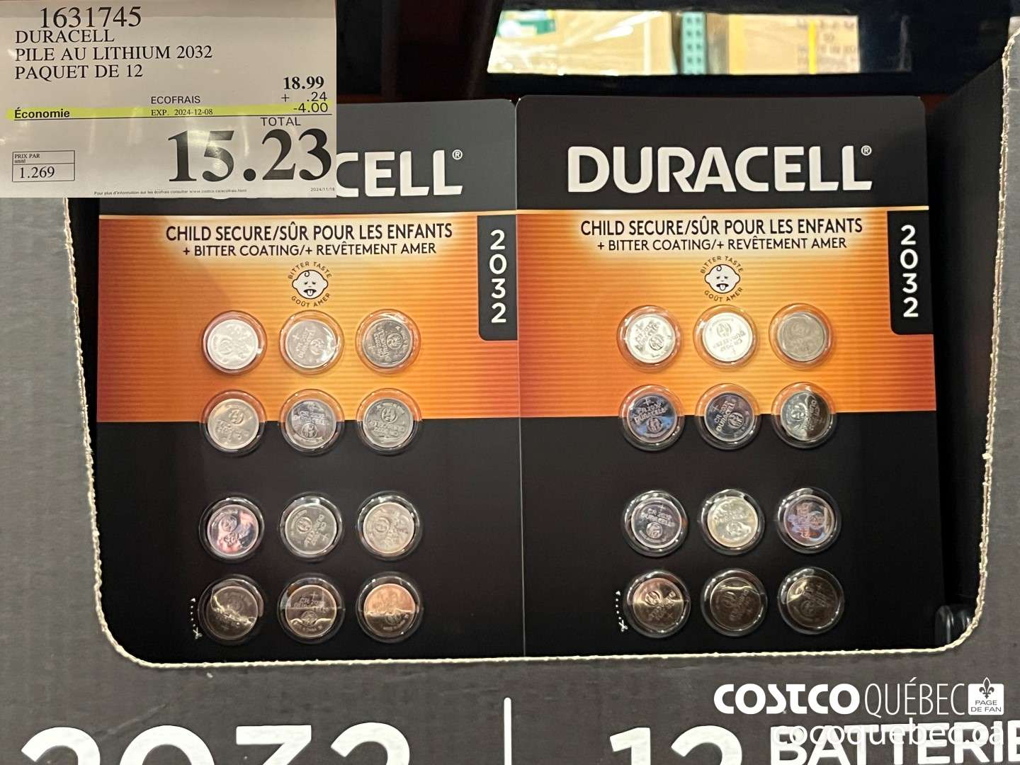 1631745 DURACELL PILE AU LITHIUM 2032 PAQUET DE 12 ($4.00 INSTANT SAVINGS EXPIRES ON 2023-12-08) $15.23