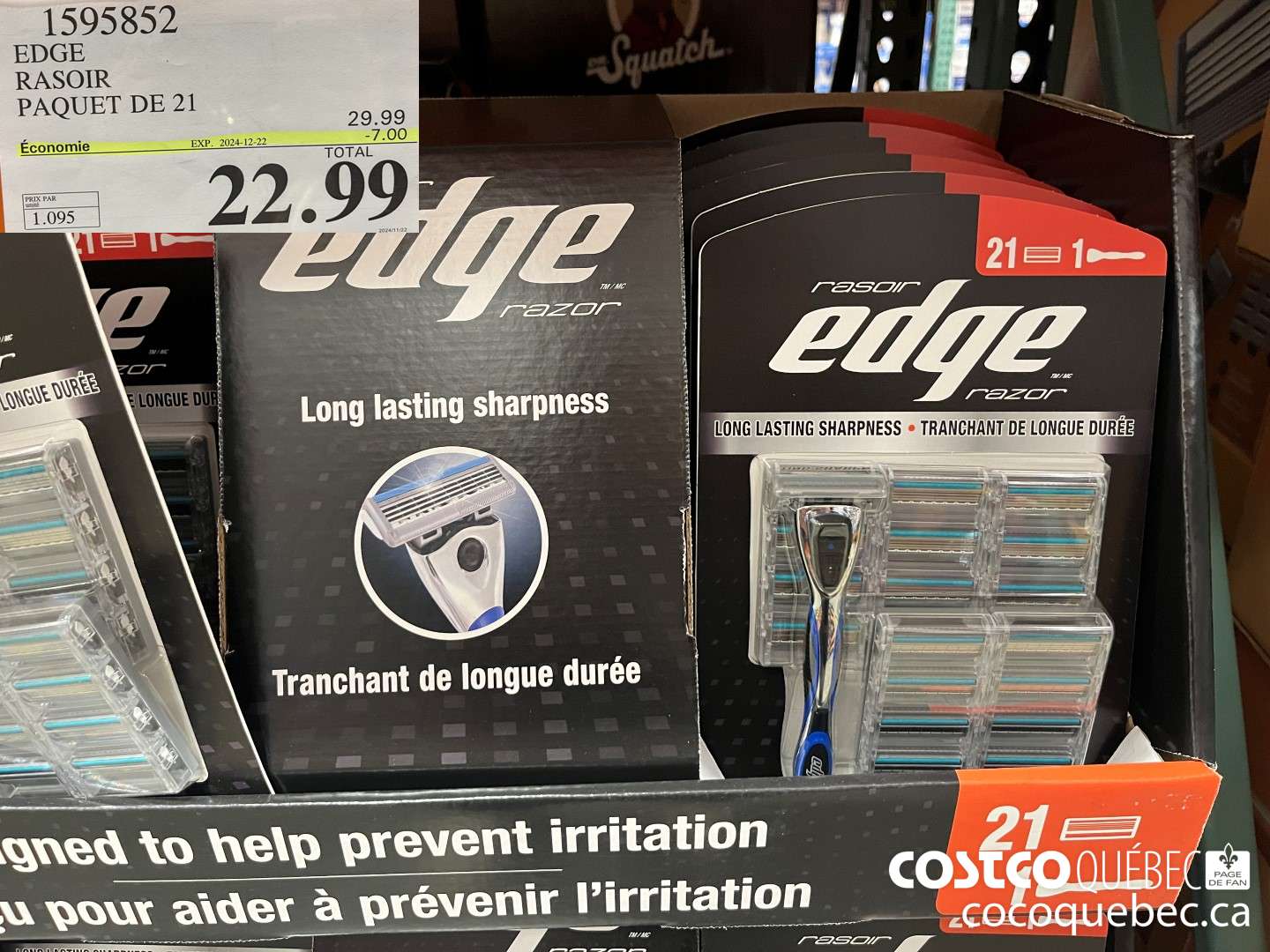 1595852 EDGE RASOIR 21 CARTOUCHES  ($6.00 INSTANT SAVINGS EXPIRES ON 2023-12-22) $22.99