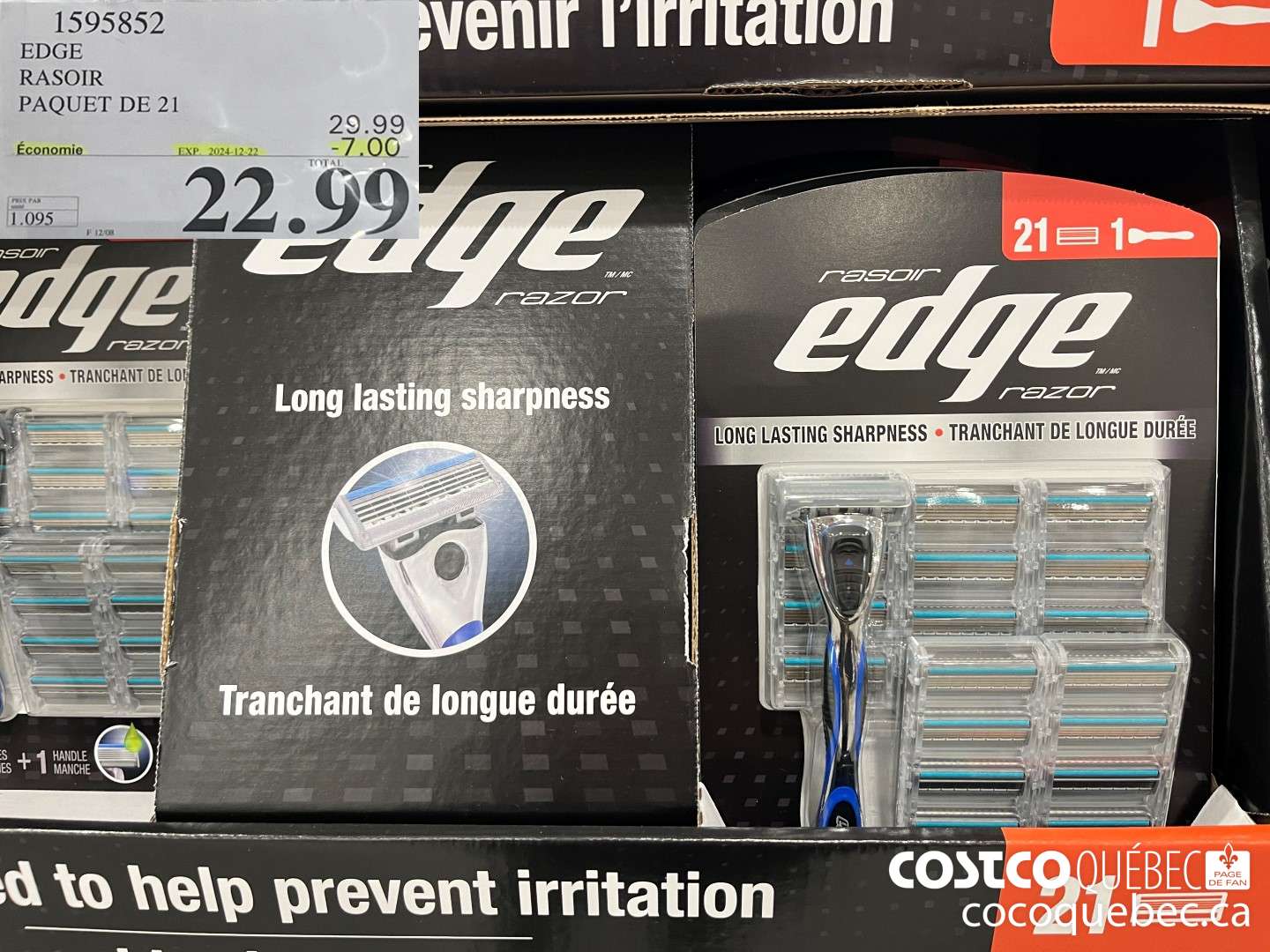 1595852 EDGE RASOIR 21 CARTOUCHES  ($7.00 INSTANT SAVINGS EXPIRES ON 2024-12-22) $22.99