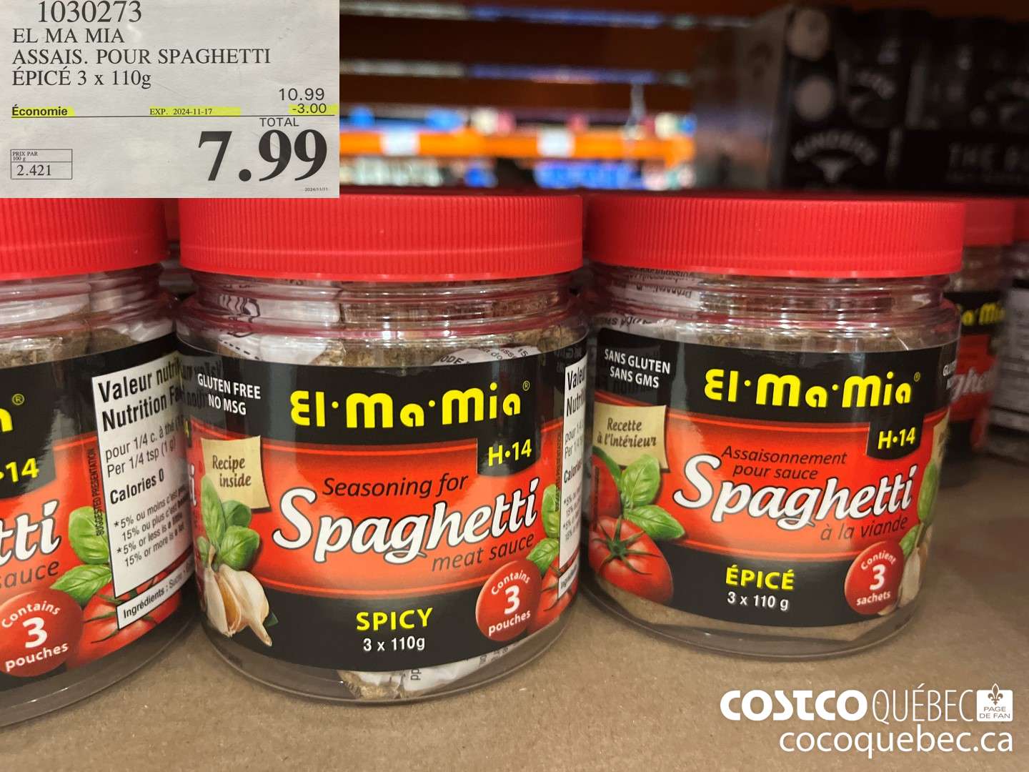 1030273 EL MA MIA ASSAIS. POUR SPAGHETTI EPICE 330 G ($3.00 INSTANT SAVINGS EXPIRES ON 2024-11-17) $7.99