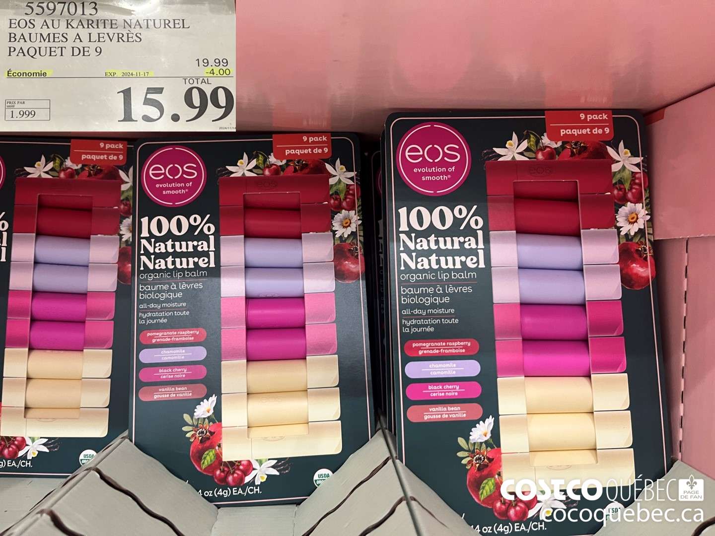 5597013 EOS BAUMES A LEVRES PAQUET DE 9  ($4.00 INSTANT SAVINGS EXPIRES ON 2024-11-17) $15.99