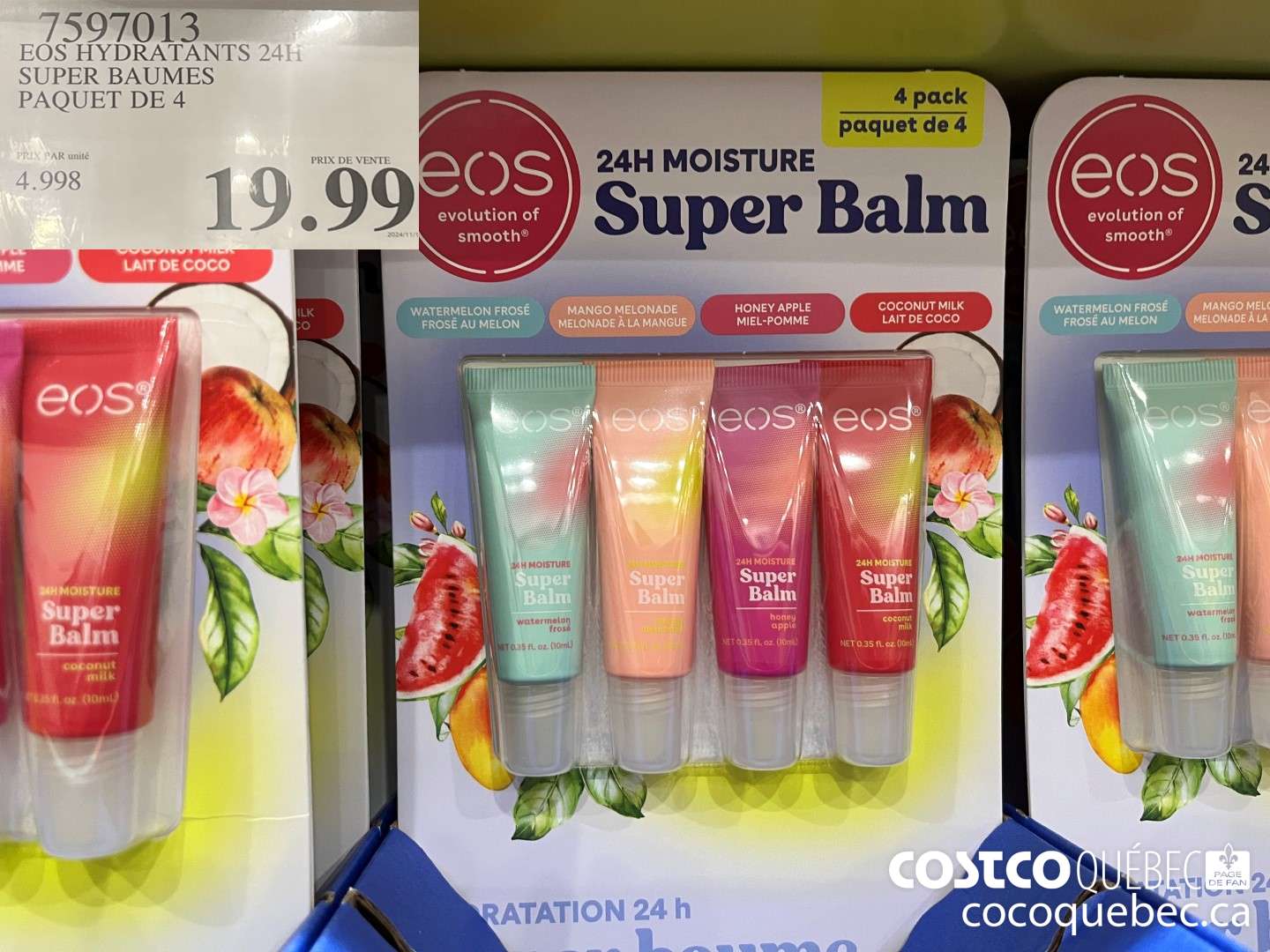 7597013 EOS HYDRATANTS 24H SUPER BAUMES PAQUET DE 4  $19.99