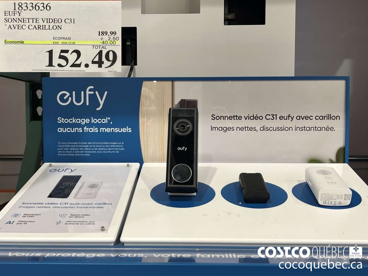 1833636 EUFY SONNETTE VIDEO C31 “AVEC CARILLON  ($40.00 INSTANT SAVINGS EXPIRES ON 2024-12-08) $152.49