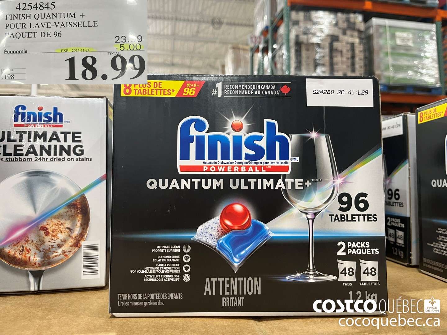 4254845 FINISH QUANTUM + POUR LAVE-VAISSELLE PAQUET DE 96  ($5.00 INSTANT SAVINGS EXPIRES ON 2024-11-24) $18.99