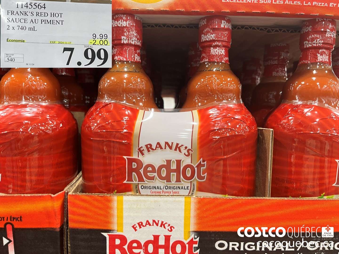 1145564 FRANKS RED HOT SAUCE AU PIMENT 2 x 740 mL ($2.00 INSTANT SAVINGS EXPIRES ON 2024-11-17) $7.99