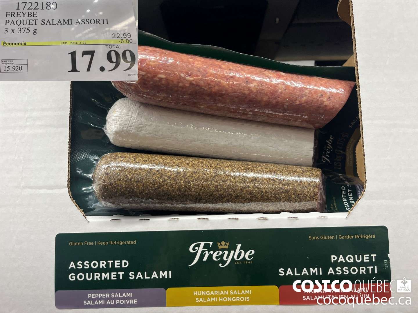 1722180 FREYBE PAQUET SALAMI ASSORTI  ($5.00 INSTANT SAVINGS EXPIRES ON 2024-11-21) $17.99