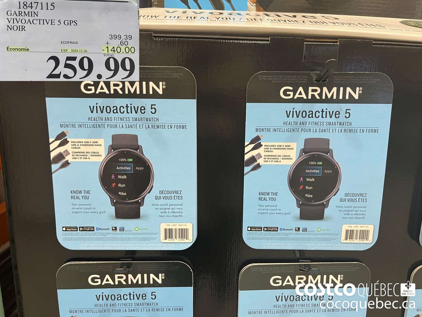 1847115 GARMIN VIVOACTIVE 5 GPS NOIR  ($140.00 INSTANT SAVINGS EXPIRES ON 2024-12-26) $259.99