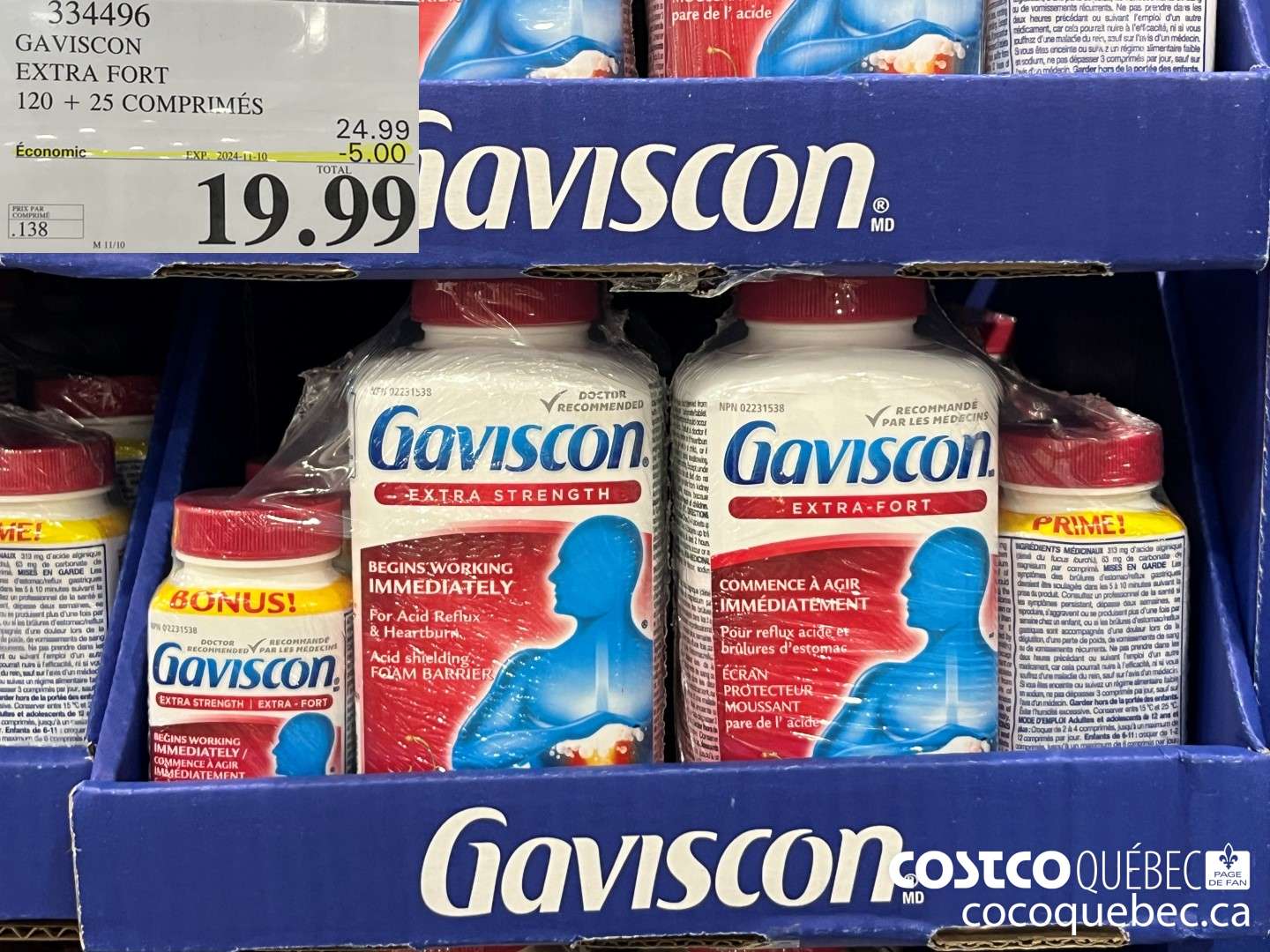 334496 GAYISCON EXTRA FORT 120 + 25 COMPRIMES  ($5.00 INSTANT SAVINGS EXPIRES ON 2024-11-10) $19.99