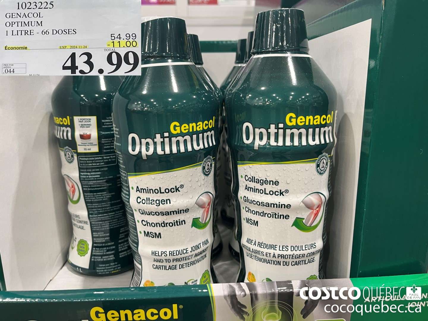 1023225 GENACOL OPTIMUM 1 LITRE - 66 DOSES ($11.00 INSTANT SAVINGS EXPIRES ON 2024-11-24) $43.99