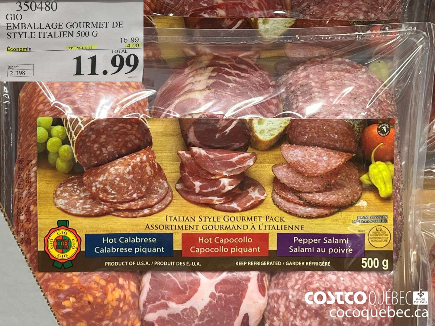 350480 GIO EMBALLAGE GOURMET DE STYLE ITALIEN 500 G ($4.00 INSTANT SAVINGS EXPIRES ON 2024-11-17) $11.99