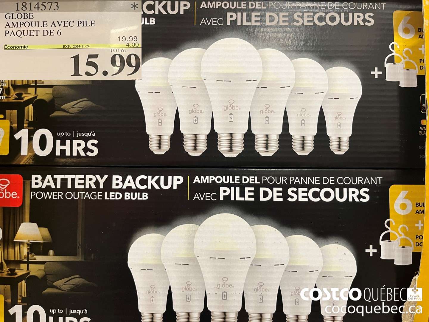 1814573 GLOBE AMPOULE AVEC PILE PAQUET DE 6  ($4.00 INSTANT SAVINGS EXPIRES ON 2024-11-24) $15.99