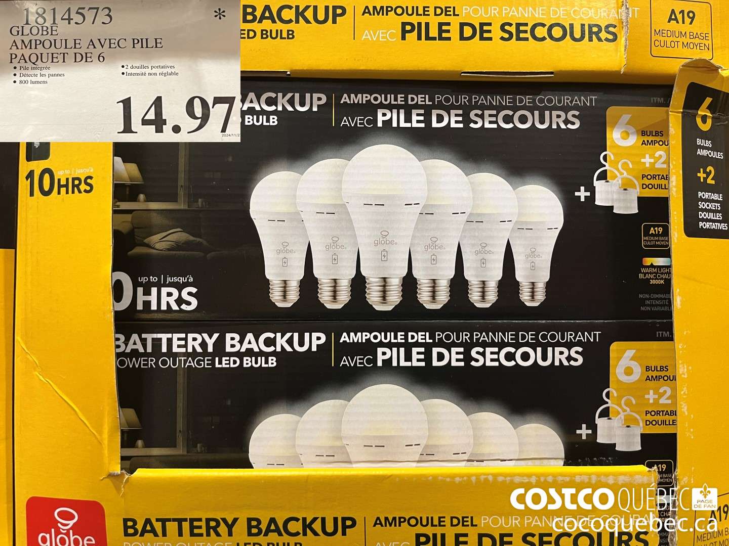 1814573 GLOBE AMPOULE AVEC PILE PAQUET DE 6  $14.97