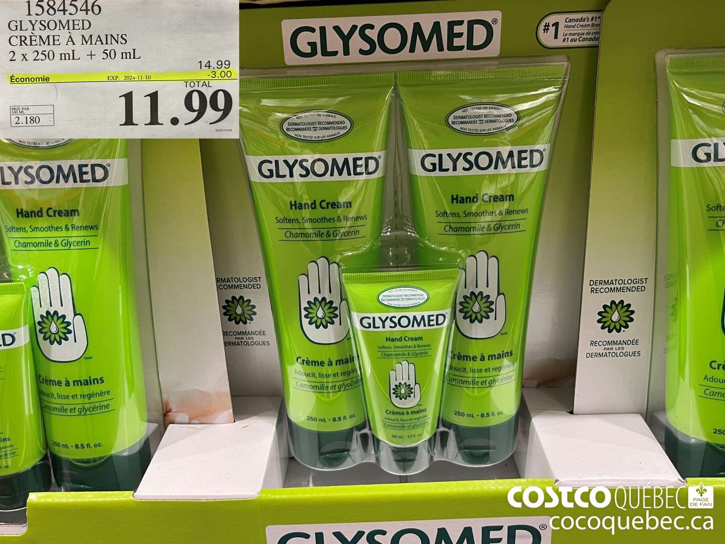 1584546 GLYSOMED CREME A MAINS 2 x 250 mL + 50 mL  ($3.00 INSTANT SAVINGS EXPIRES ON 2024-11-10) $11.99