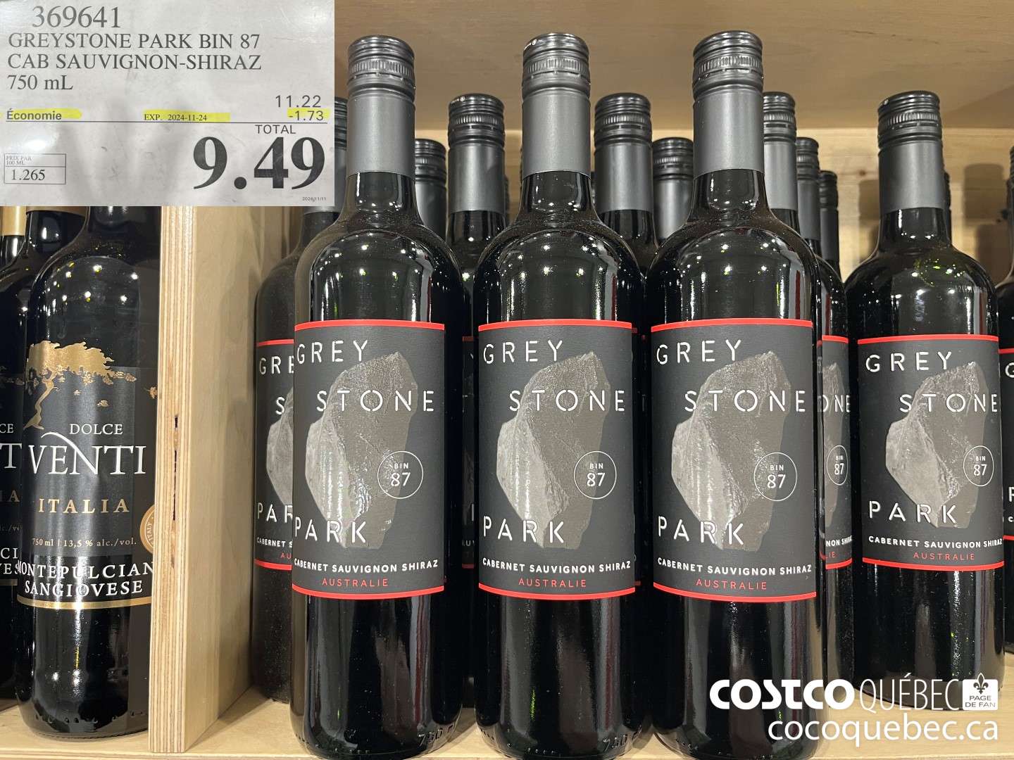 369641 GREYSTONE PARK BIN 87 CAB SAUVIGNON-SHIRAZ 750 mL  ($1.73 INSTANT SAVINGS EXPIRES ON 2024-11-24) $9.49