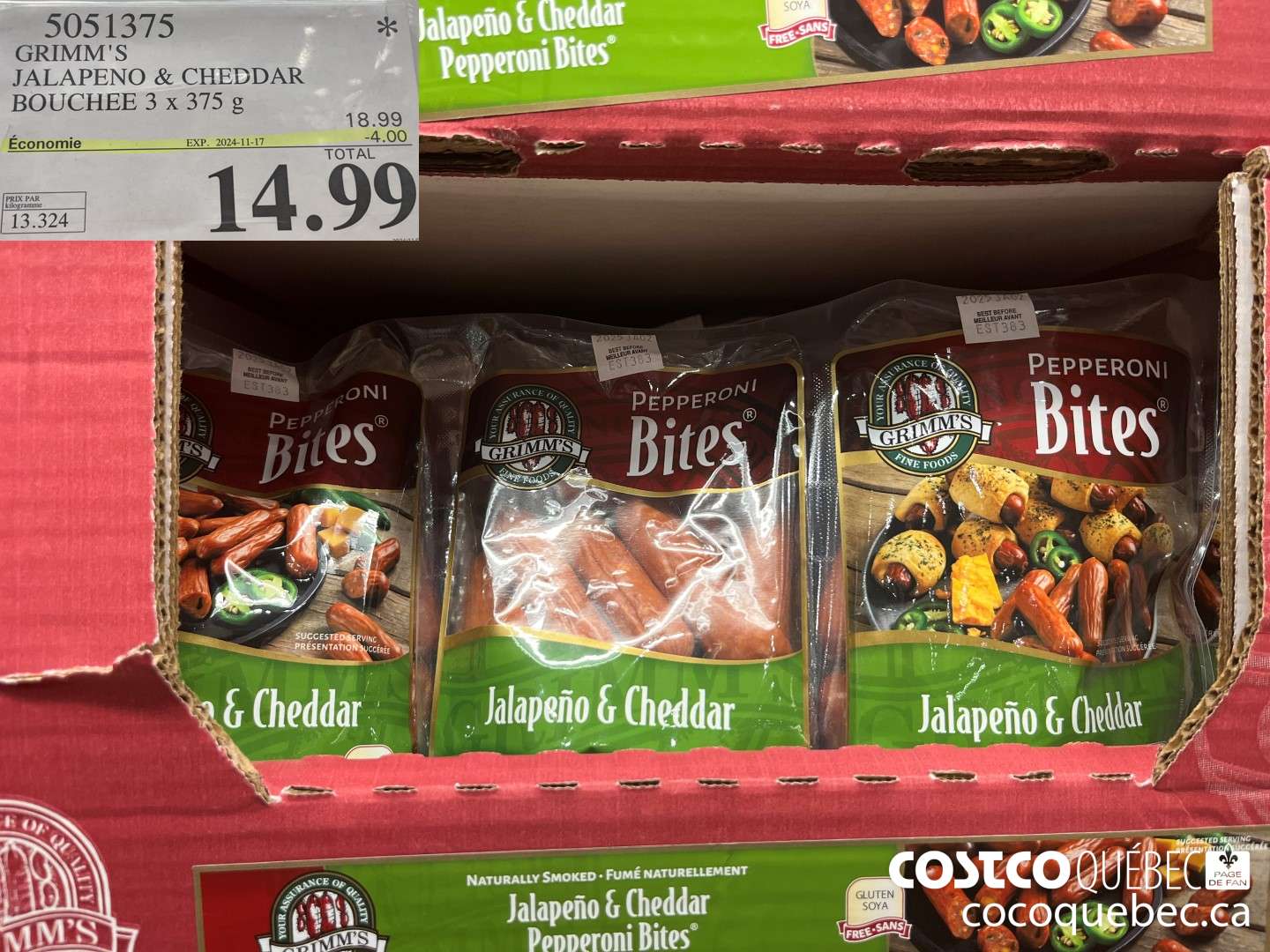 5051375 GRIMM'S JALAPENO & CHEDDAR BOUCHEE 3 x 375 g  ($4.00 INSTANT SAVINGS EXPIRES ON 2024-11-17) $14.99