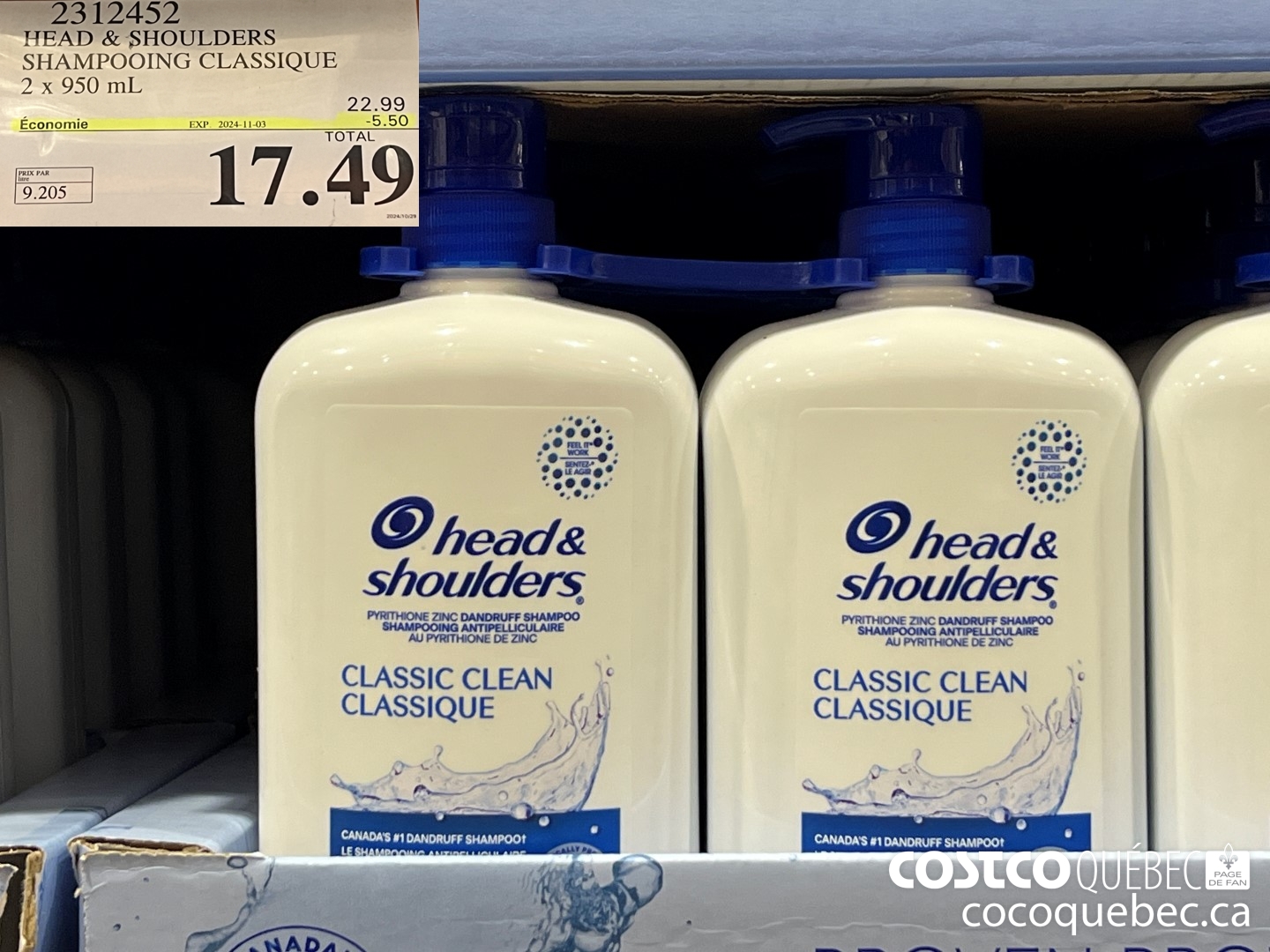 2312452 HEAD & SHOULDERS SHAMPOOING CLASSIQUE ($5.50 INSTANT SAVINGS EXPIRES ON 2024-11-03) $17.49