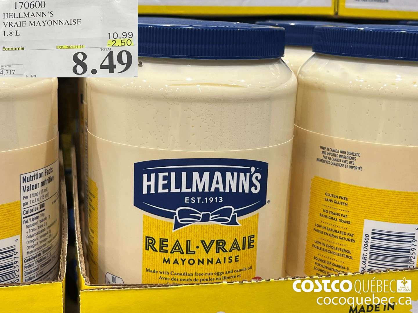 170600 HELLMANN'S VRAIE MAYONNAISE  ($2.50 INSTANT SAVINGS EXPIRES ON 2024-11-24) $8.49