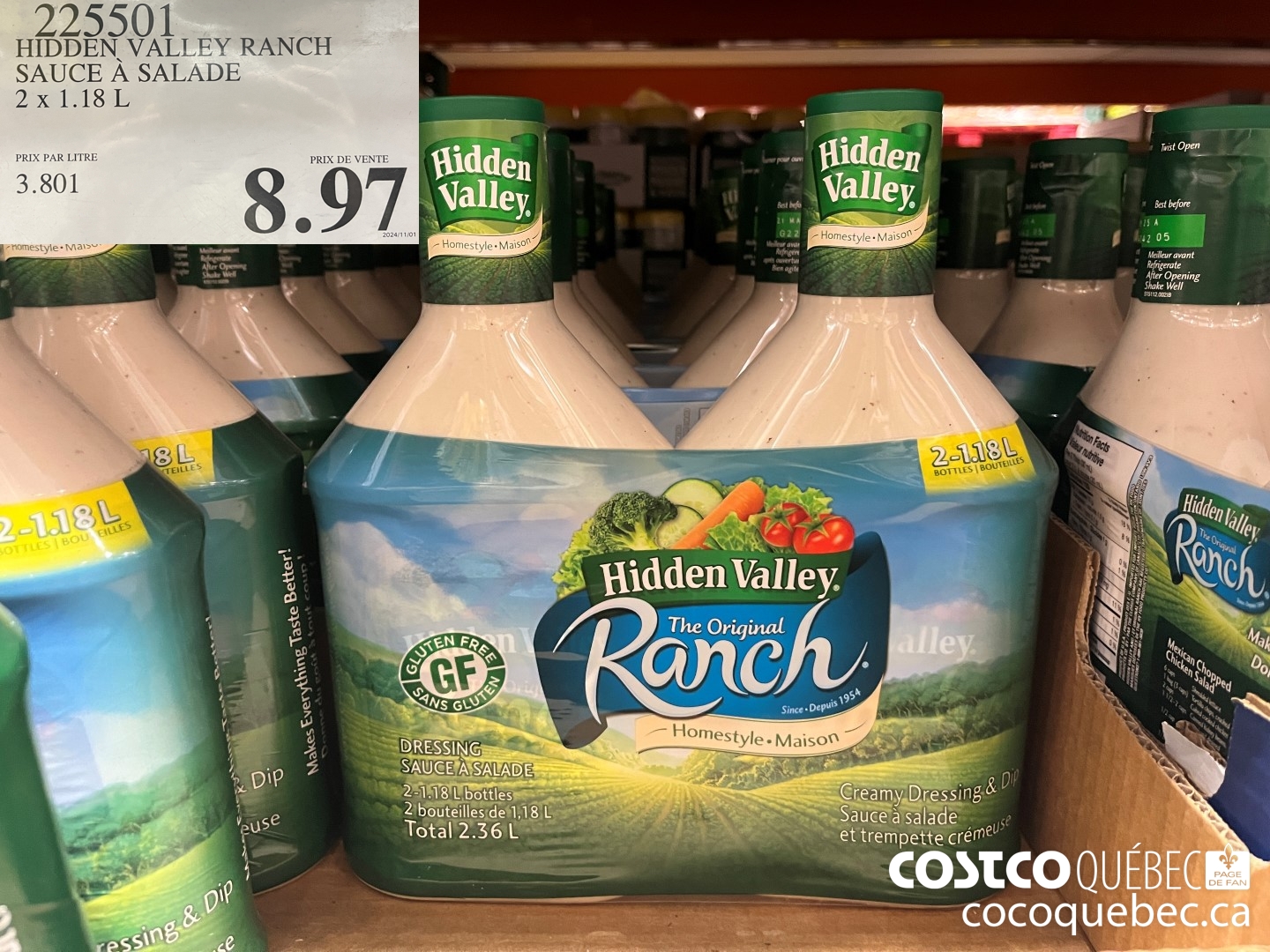 225501 HIDDEN VALLEY RANCH SAUCE A SALADE 2x 1.18L  $8.97