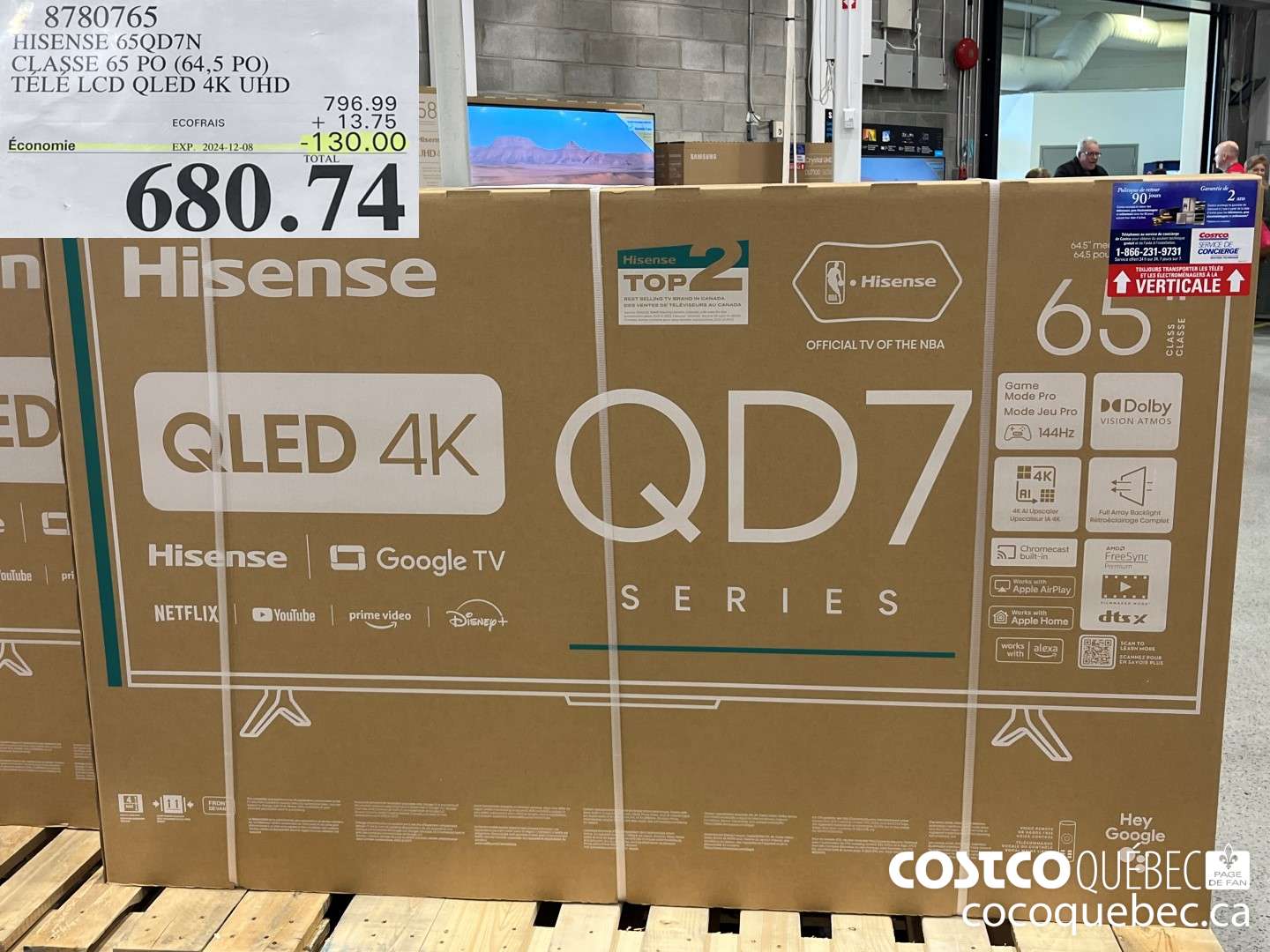 8780765 HISENSE 65QD7N CLASSE 65 PO (64,5 PO) TELE LCD QLED 4K UHD  ($130.00 INSTANT SAVINGS EXPIRES ON 2024-12-08) $680.74