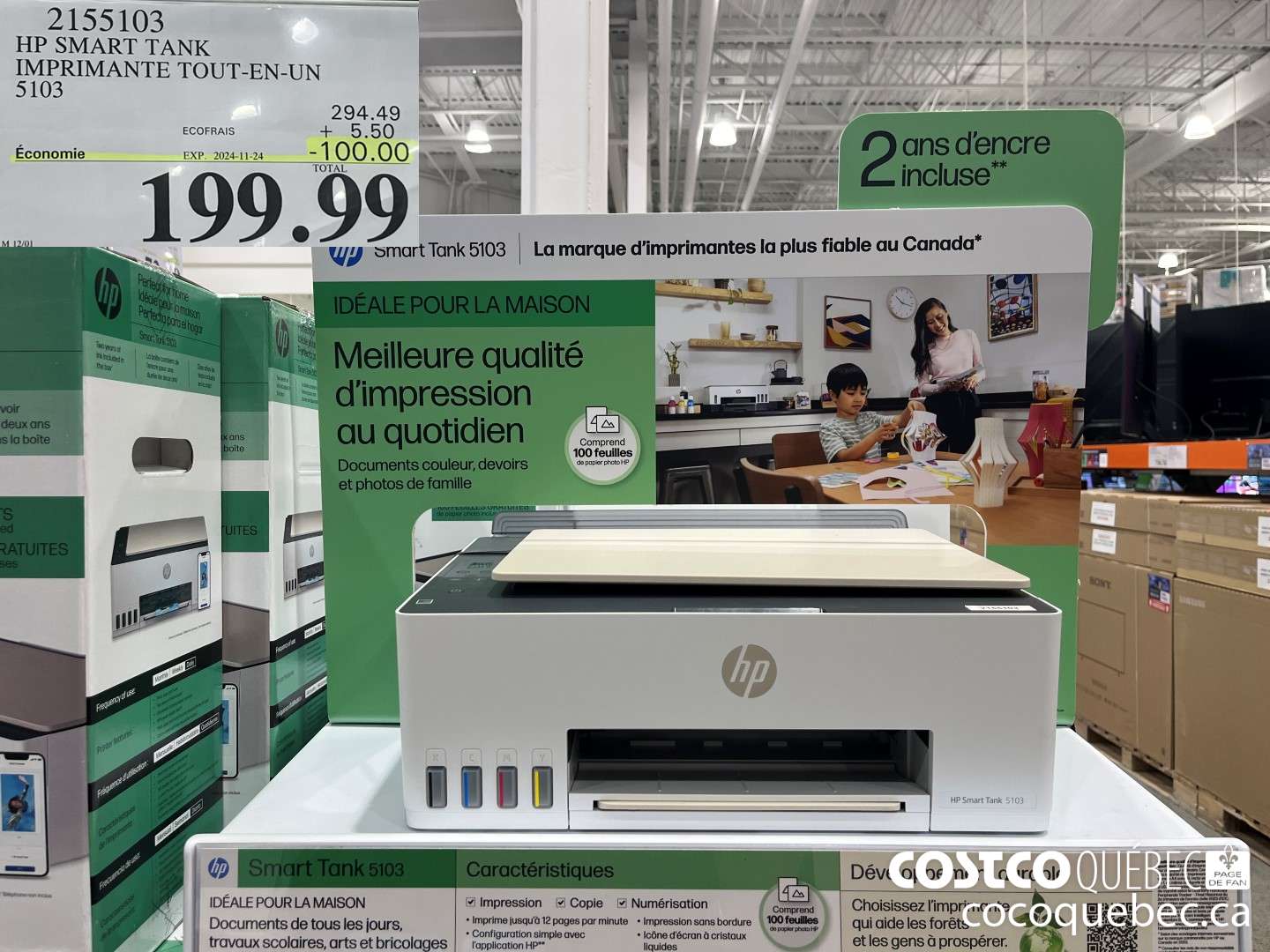 2155103 HP SMART TANK IMPRIMANTE TOUT-EN-UN 5103  ($100.00 INSTANT SAVINGS EXPIRES ON 2024-11-24) $199.99