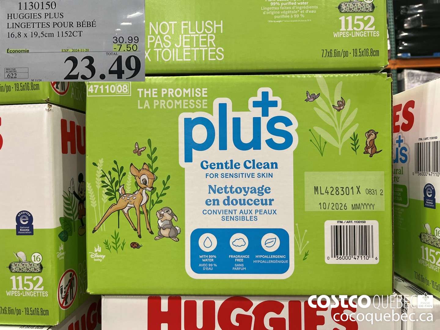 1130150 HUGGIES plus LINGETTES POUR BEBE ($7.50 INSTANT SAVINGS EXPIRES ON 2024-11-20) $23.49