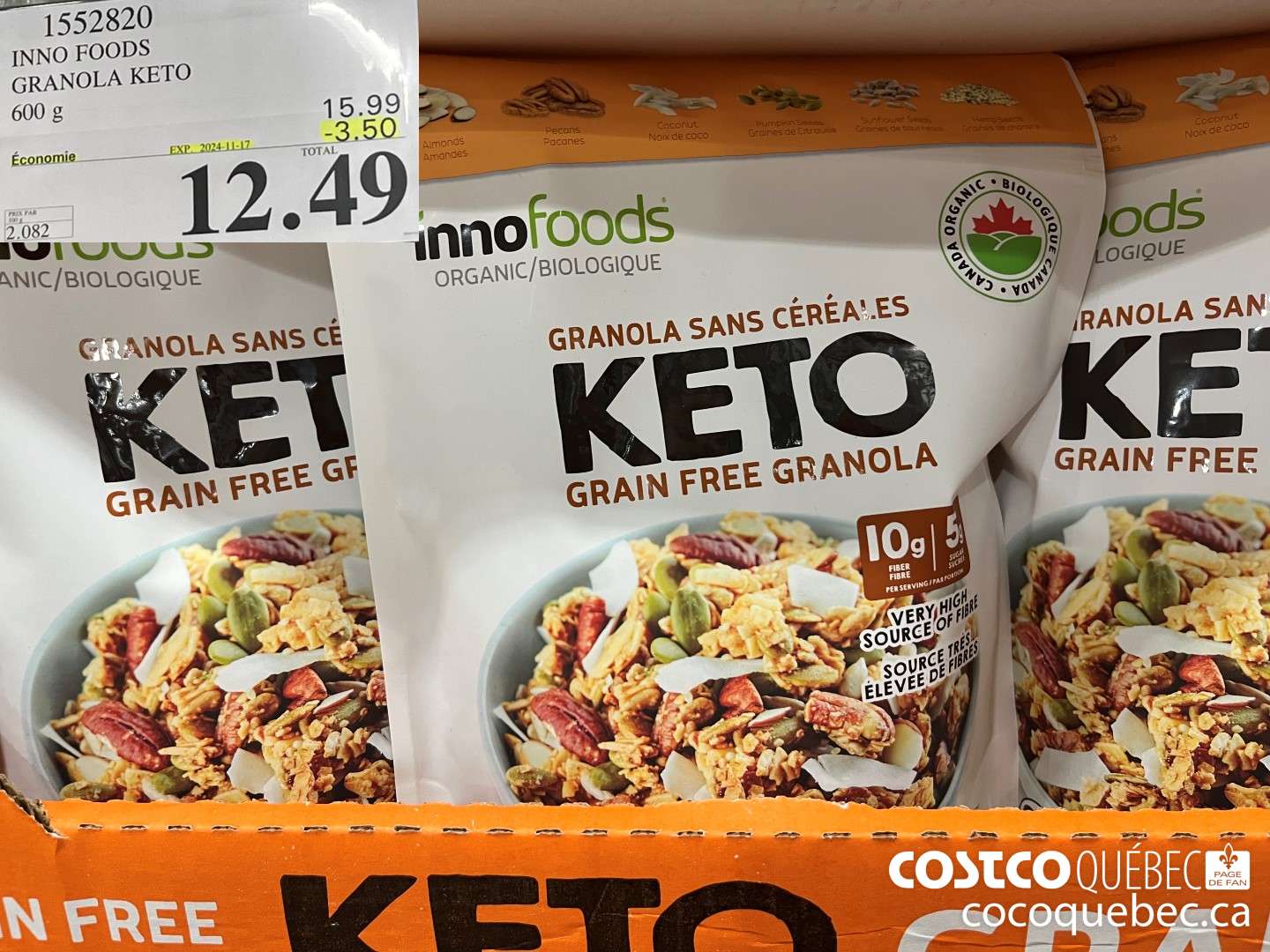 1552820 INNO FOODS GRANOLA KETO 600 G  ($3.50 INSTANT SAVINGS EXPIRES ON 2024-11-17) $12.49