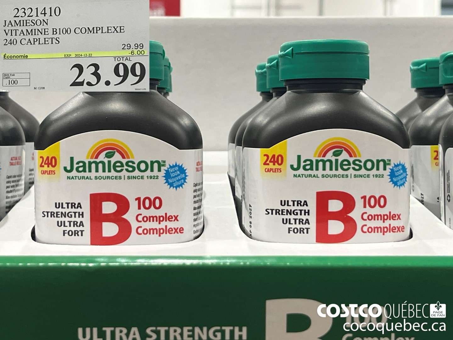2321410 JAMIESON VITAMINE B100 COMPLEXE 240 CAPLETS  ($6.00 INSTANT SAVINGS EXPIRES ON 2024-12-22) $23.99
