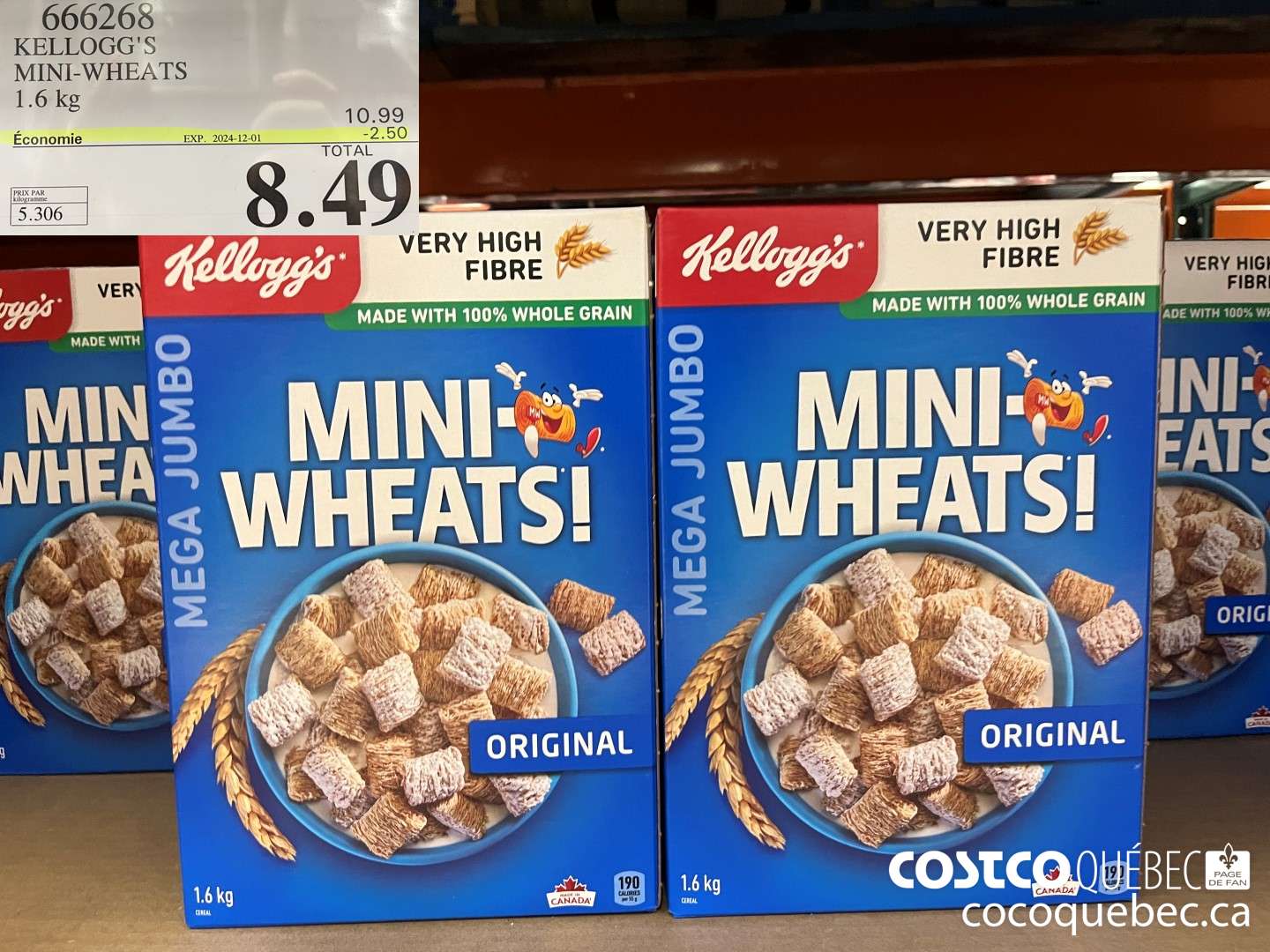 666265 KELLOGG'S MINI-WHEATS 1.6 kg  ($2.50 INSTANT SAVINGS EXPIRES ON 2024-12-01) $8.49