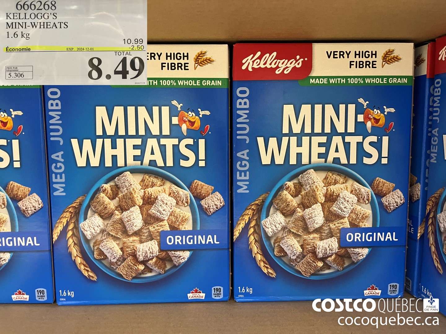 666268 KELLOGG'S MINI-WHEATS 1.6k ($2.50 INSTANT SAVINGS EXPIRES ON 2023-12-10) $8.49